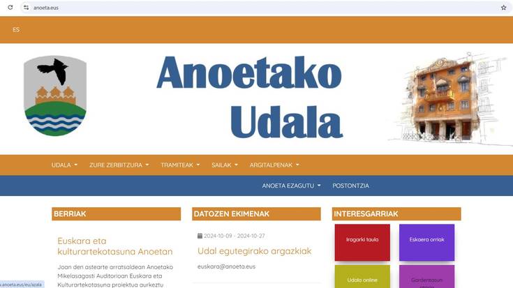 Anoetako Udalaren webgune berria martxan da