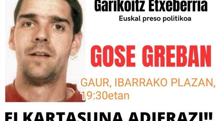 Garikoitz Etxeberriari elkartasuna azaltzeko elkarretaratzea egingo dute gaur