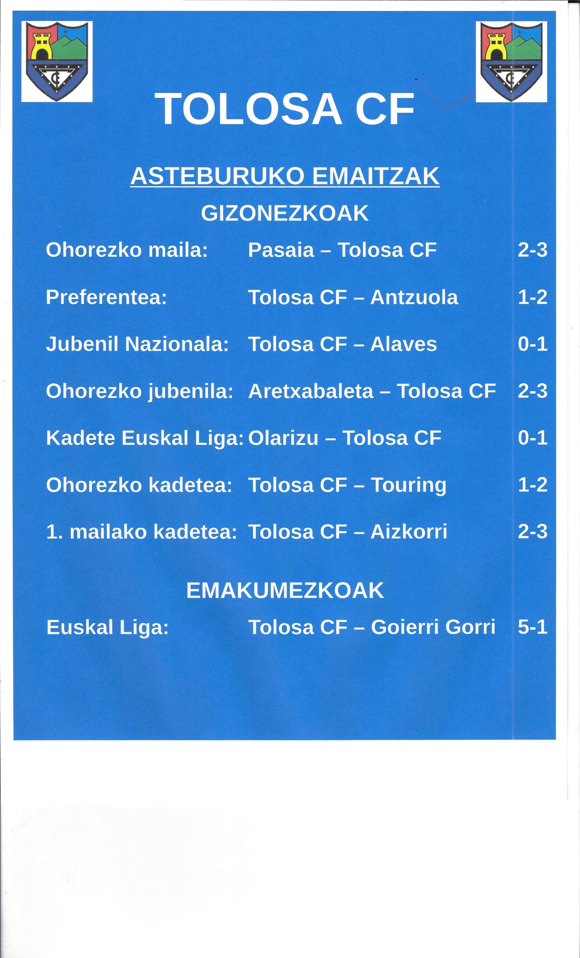 Asteburuko emaitzak