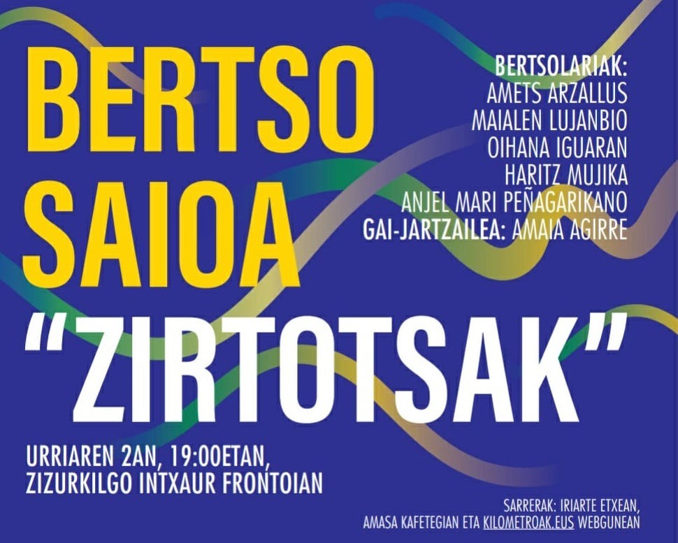 Ikerketa bekaren aurkezpena eta bertso saioa urriaren 2an Zizurkilen