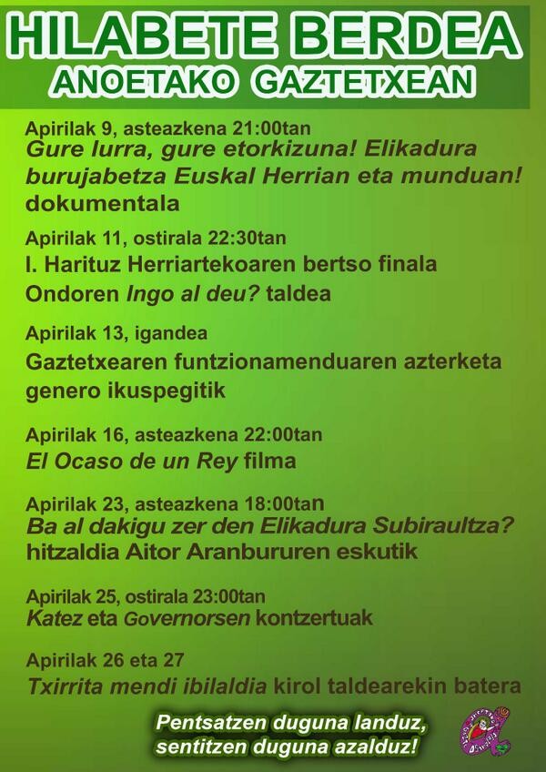 Hilabete berdea Anoetako gaztetxean