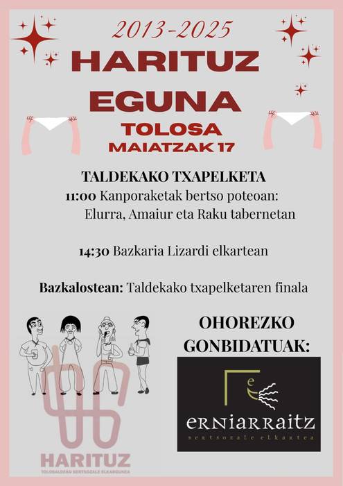 HARITUZ EGUNA ospatuko da maiatzaren 17an Tolosan