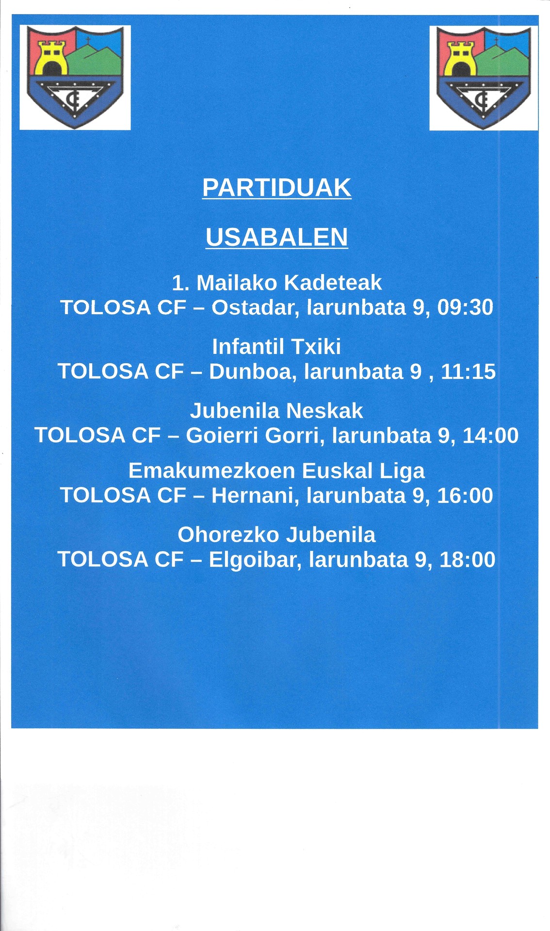 Asteburuko partiduak