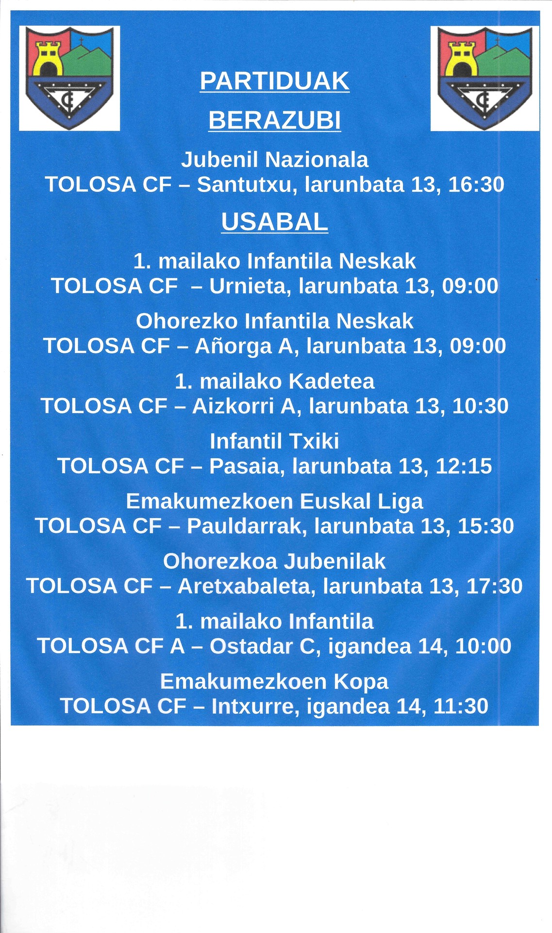 Asteburuko partiduak