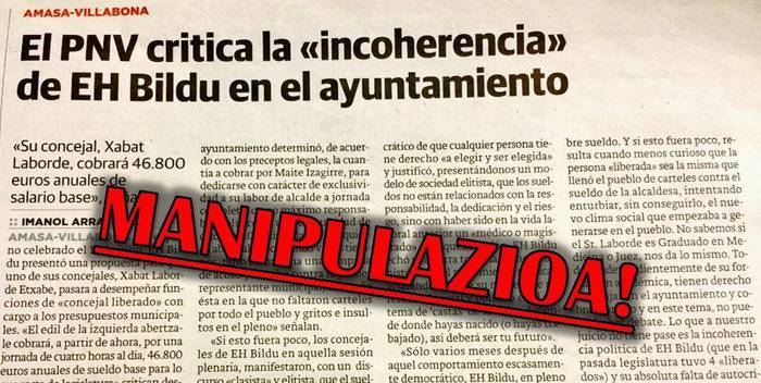 EH Bilduren oharra: Villabonako PNV-k Diario Vasco-n argitaratutako manipulazioz jositako mezuari erantzuna
