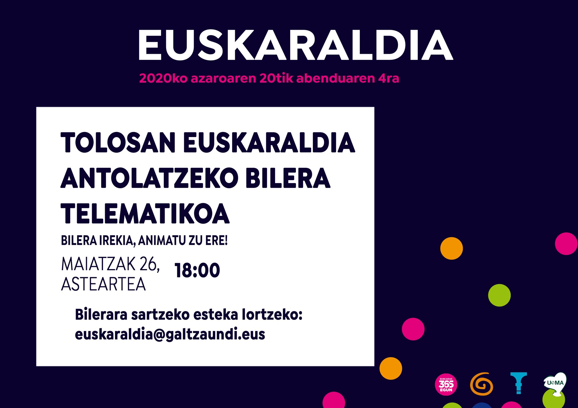 Tolosan Euskaraldia antolatzeko bilera telematikoa, asteartean