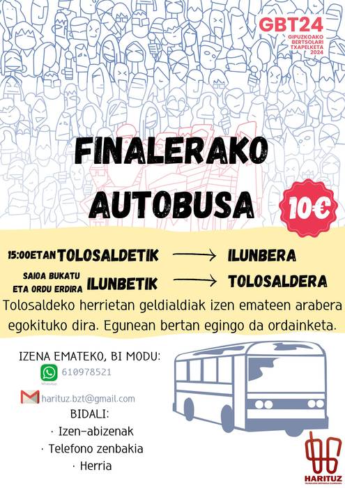 Gipuzkoako Bertsolari Txapelketako finalera joateko autobusa antolatu du Harituzek