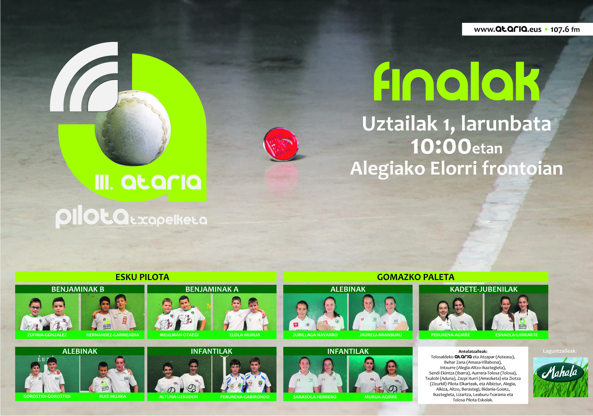 III. Ataria Pilota Txapelketako finalak, larunbatean