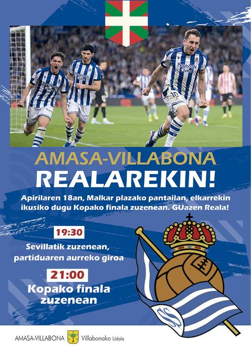 Realaren partida zuzenean Malkar plazako pantaila handian ikusteko aukera
