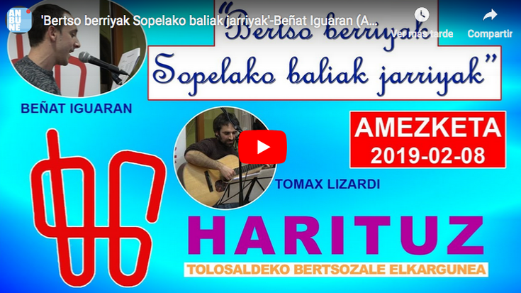 'Bertso berriyak Sopelako baliak jarriyak'-Beñat Iguaran (Amezketa, 2019-02-08 (5'33'')