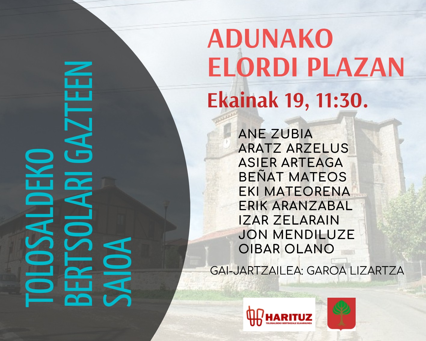 Tolosaldeko bertsolari gazteen saioa, ekainaren 19an, Adunan