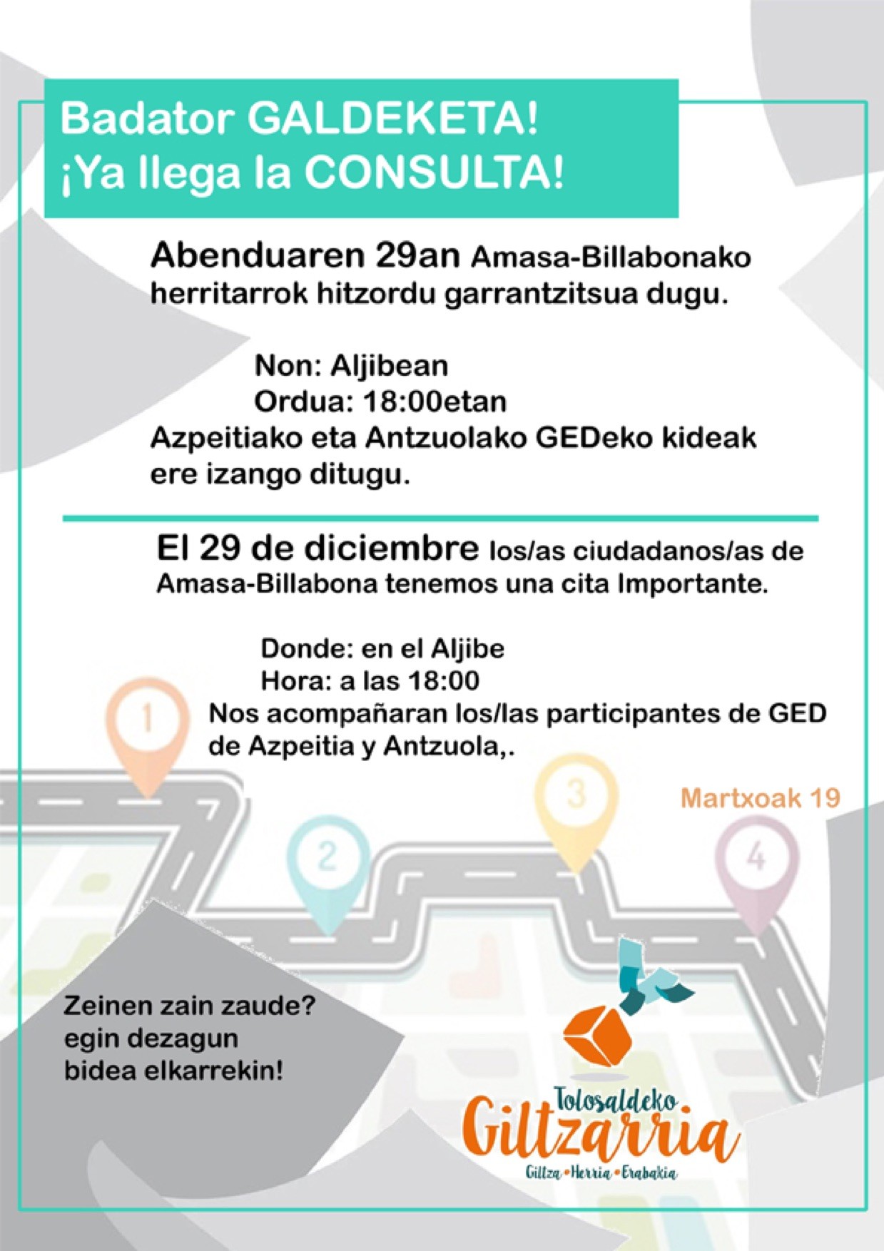 Antzuolako eta Azpeitiko Gure Esku Dagoko kideekin, hitzordua