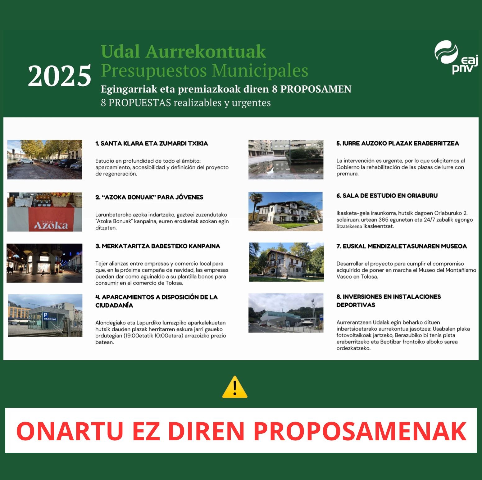 EAJ-PNVko udal taldeak udal gobernuak 2025erako aurkeztu zituen aurrekontuen aurka bozkatu zuen, herriarentzat ez-nahikotzat jo zituelako