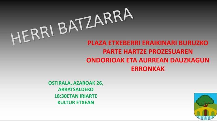 Plaza Etxeberriren inguruko herri batzarra, ostiralean