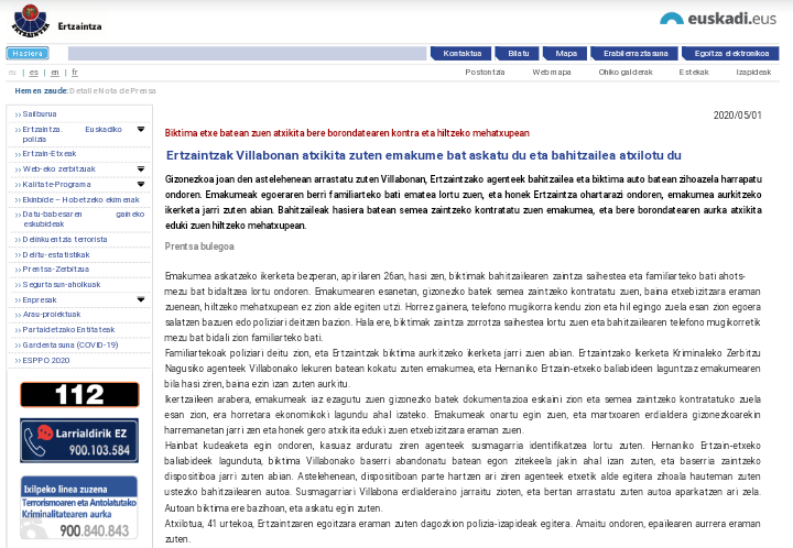 Udal Gobernuak, Villabonan izandako atxiloketaren ondoren argitaratutako albistearekin "alarma soziala" sortu izana leporatu eta azalpenak ematea eskatu dio Segurtasun Sailari