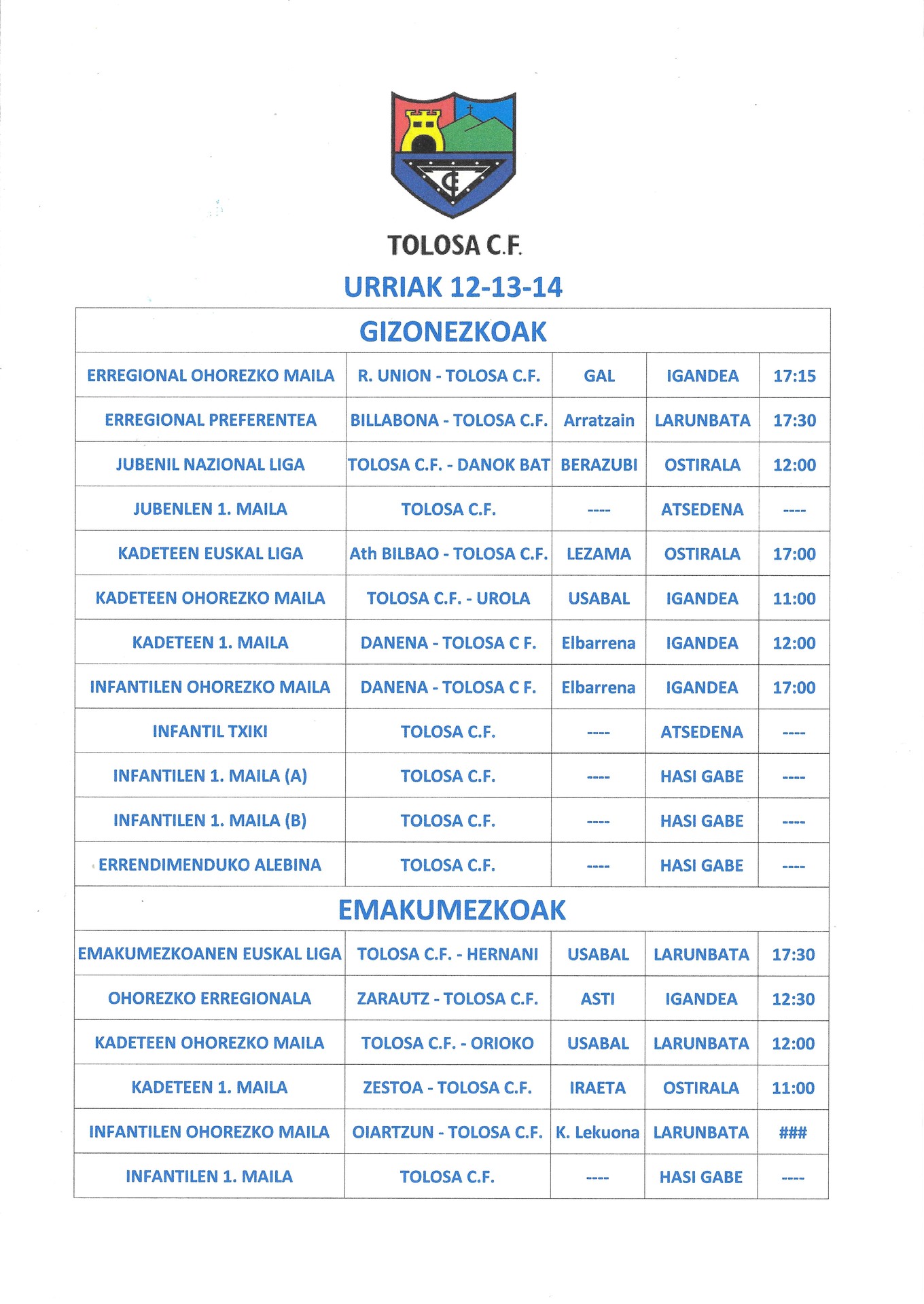 Asteburuko partiduak