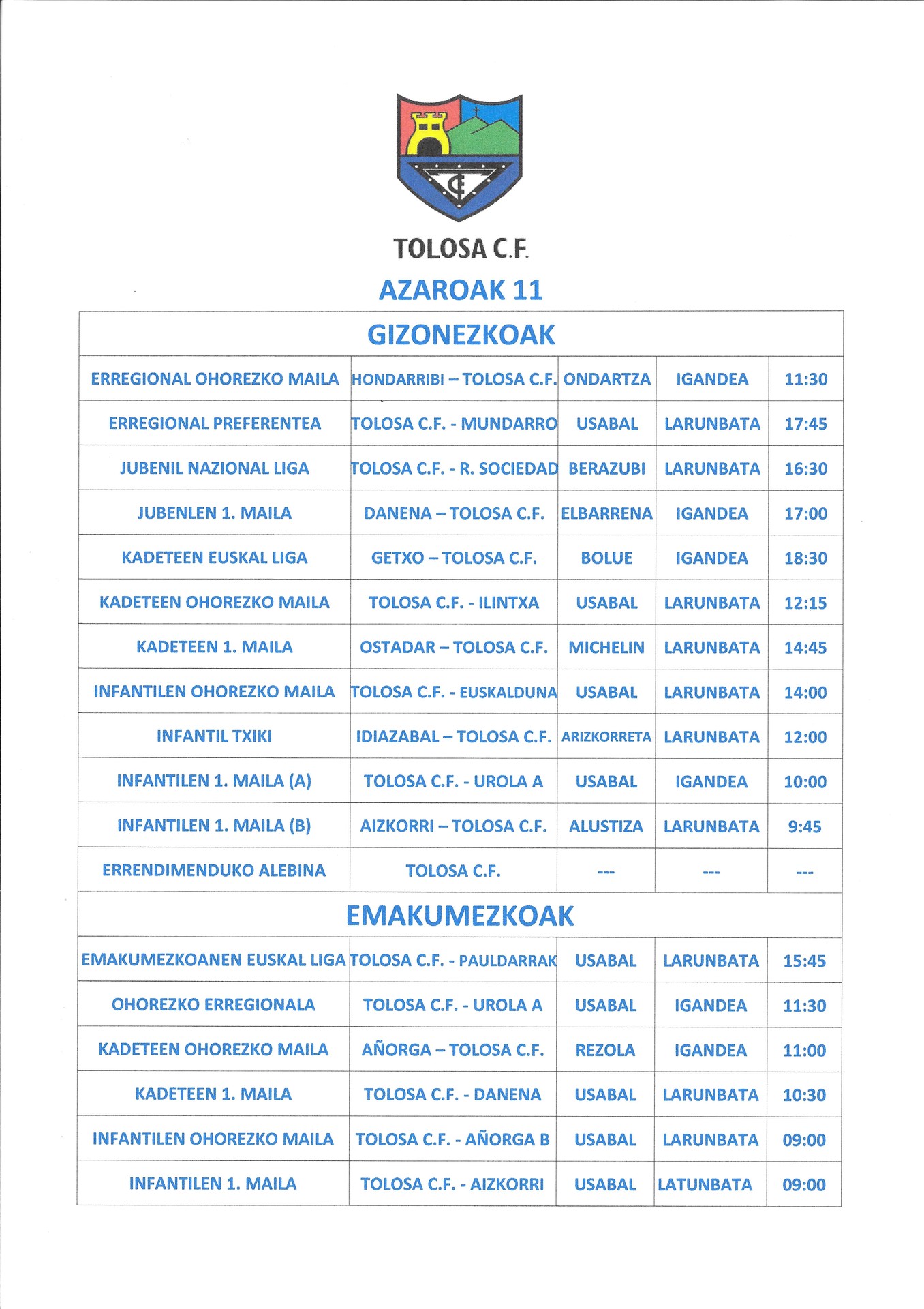 Asteburuko partiduak