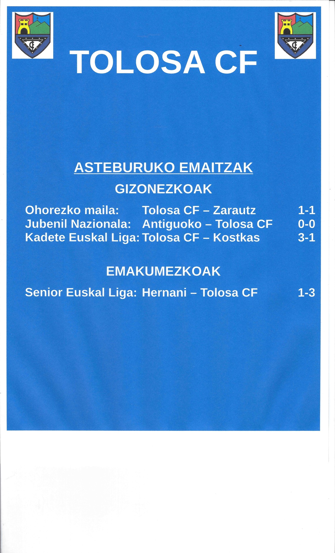 Asteburuko emaitzak