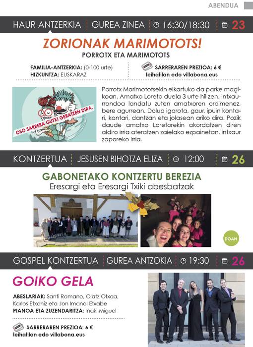 Abenduko kultur egitaraua kaleratu du Udalak