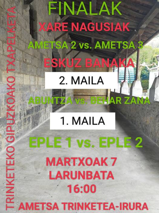 Gipuzkoako Trinketeko Txapelketaren finalak,  larunbatean, Iruran!