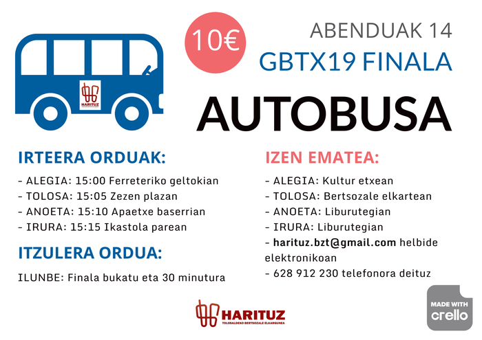 Gipuzkoako Bertsolari Txapelketako finalera joateko autobusak