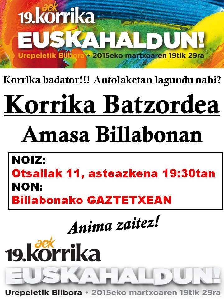 Asteazkenean 19:30etan Billabonako Gaztetxean, Kor