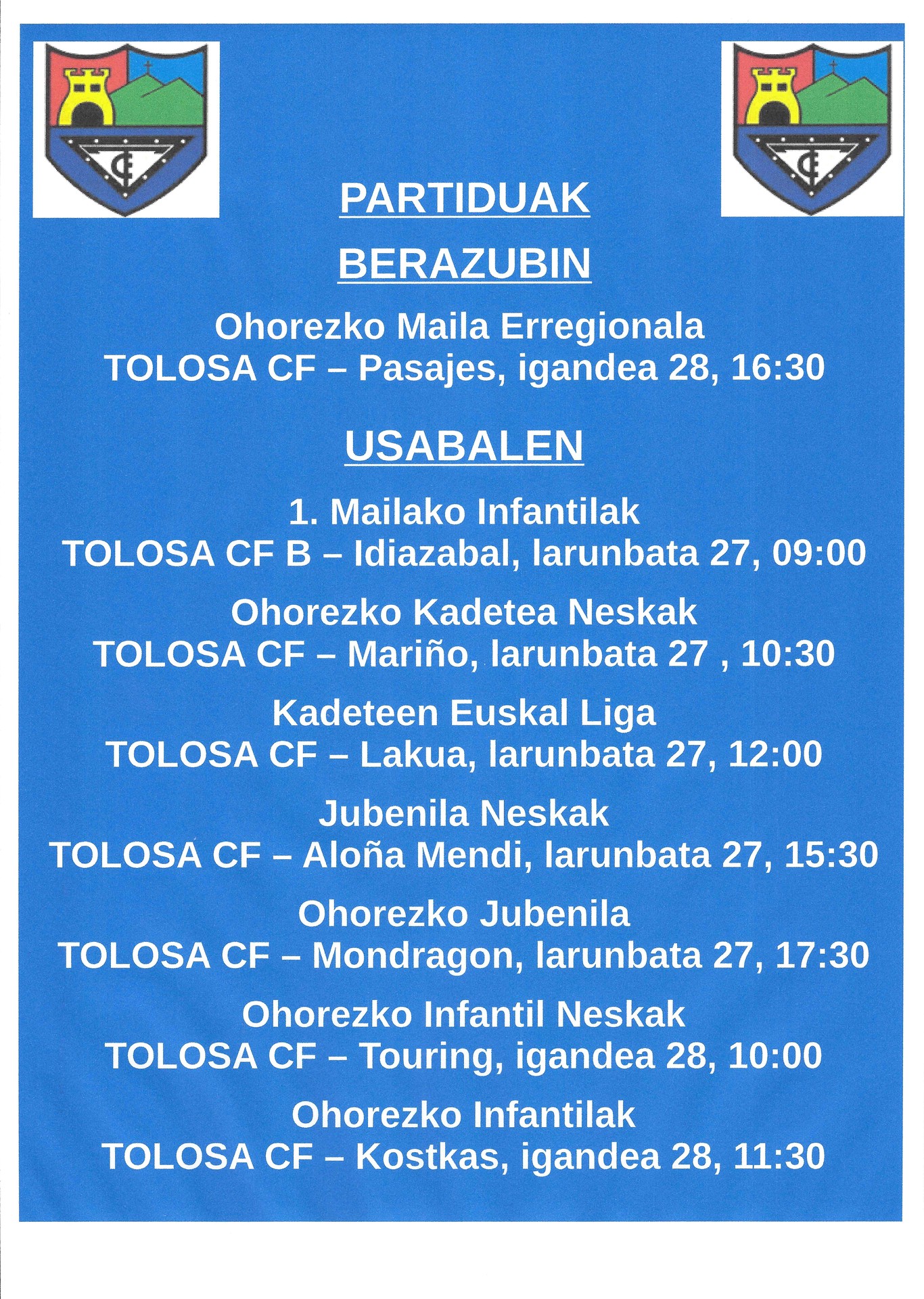 Asteburuko partiduak