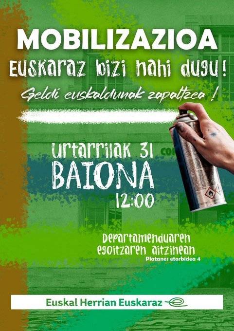 Larunbatean euskaltzaleok Baionara. Euskaraz bizi nahi dugu!