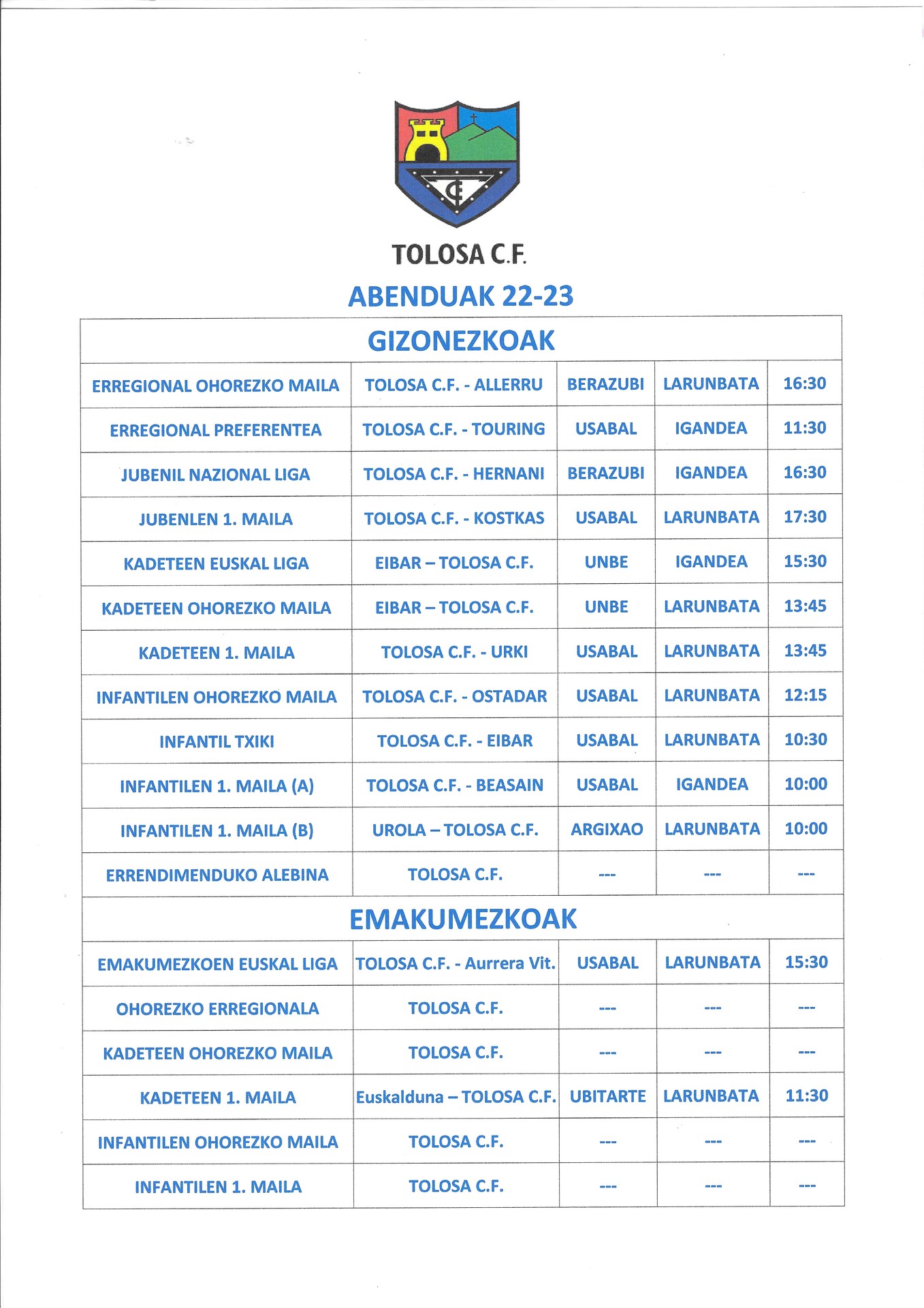Asteburuko partiduak