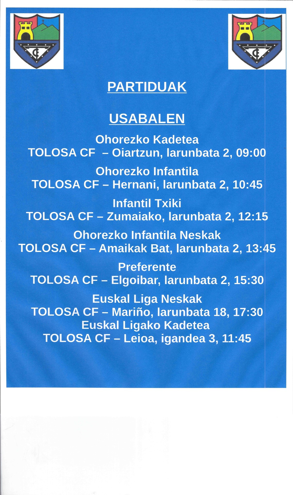 Asteburuko partiduak