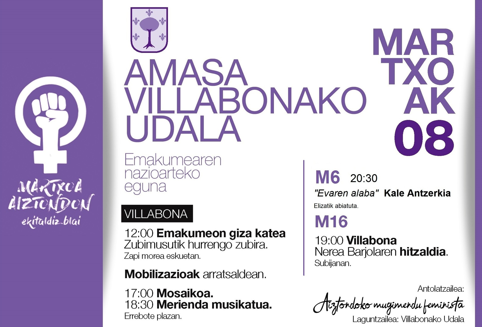 Udalak bat egin du martxoaren 8aren testuinguruan mugimendu feministak egindako deialdiekin