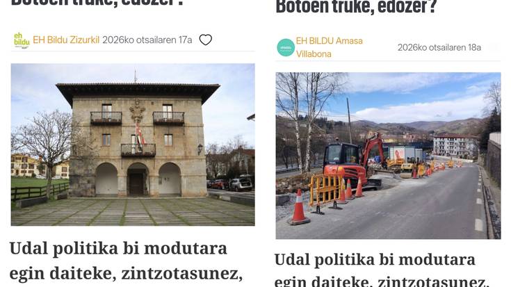 EH Bilduk komunikatu bera kopiatu eta itsatsi du bi udalerritan