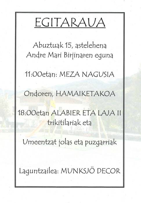 Andre Mari Birjinaren eguna ospatuko dute Eldua auzoan