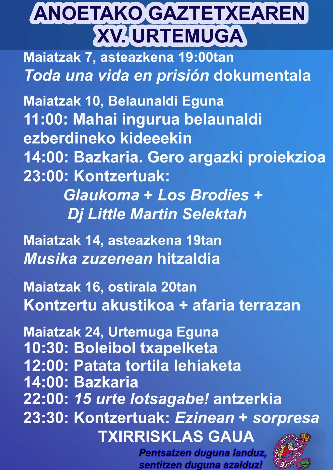 Anoetako Gaztetxearen maiatzeko agenda