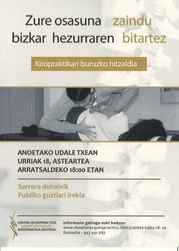 Kiropraktikari buruzko hitzaldia asteartean