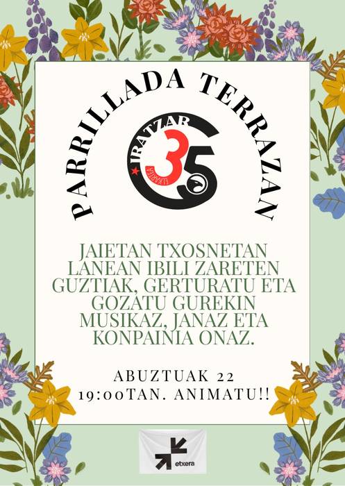 Iratzar elkarteak parrillada egingo du bere terrazan