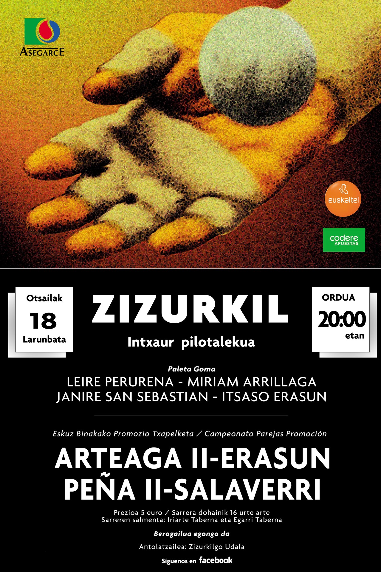 Jon Erasunen Eskuz Binakako Promozio Txapelketako partida, otsailaren 18an, Zizurkilen 