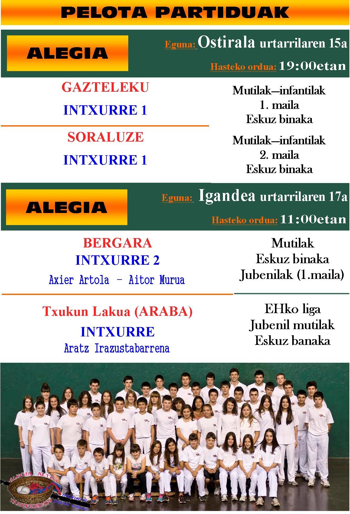 Ostiral eta igandean Alegiako frontoian