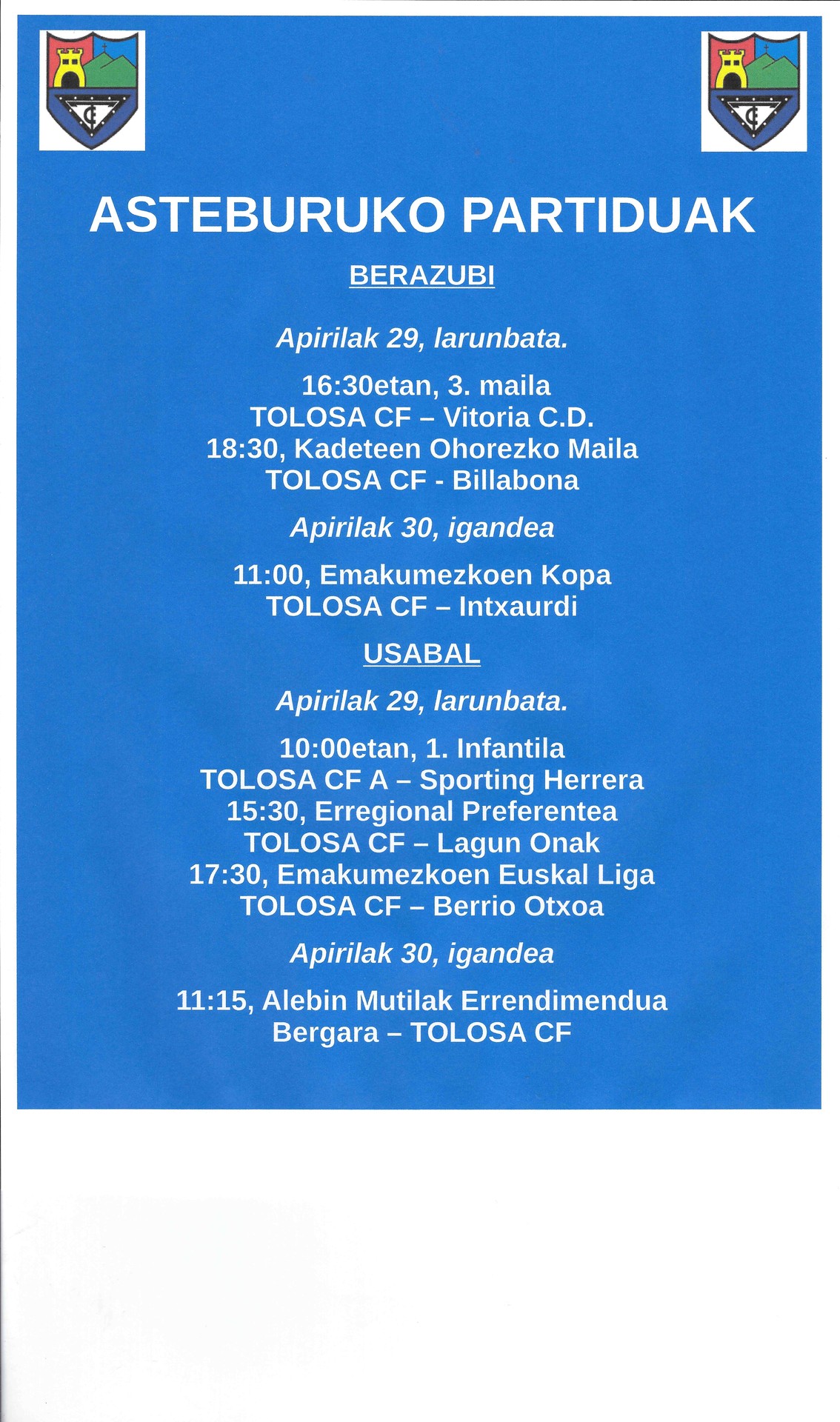 Asteburuko partiduak