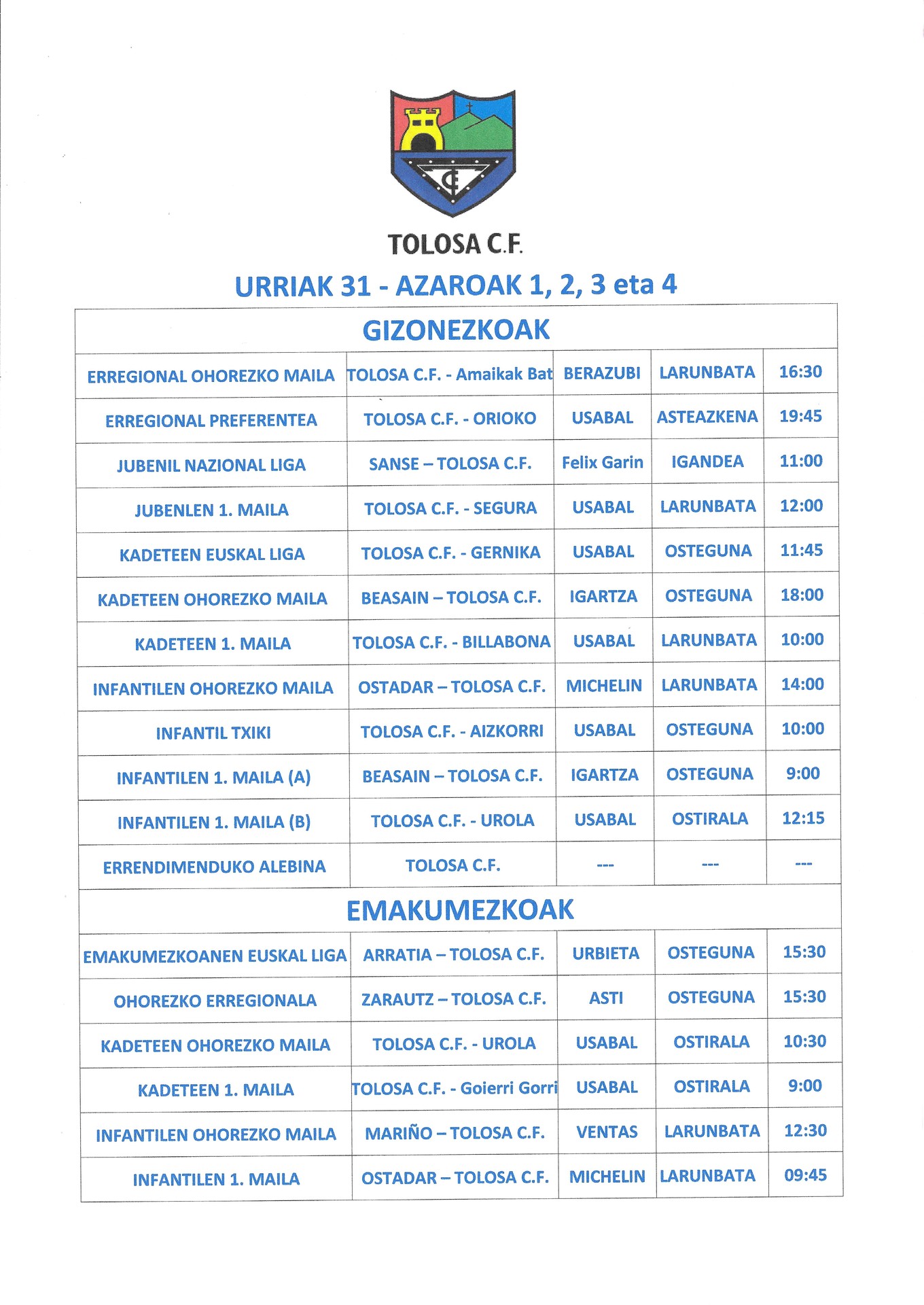 Asteburuko partiduak.