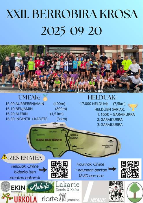 Izen ematea zabalik XXII. Berrobira Krosean parte hartzeko