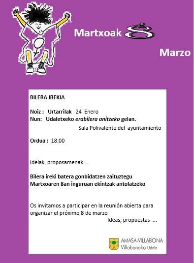Martxoaren 8a antolatzeko bilera