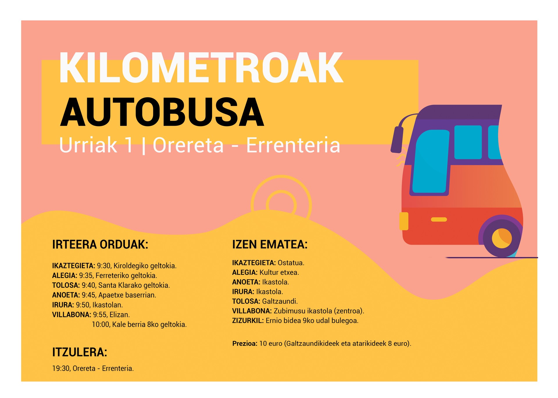 Gerturatu Kilometroetara autobusez Tolosaldetik