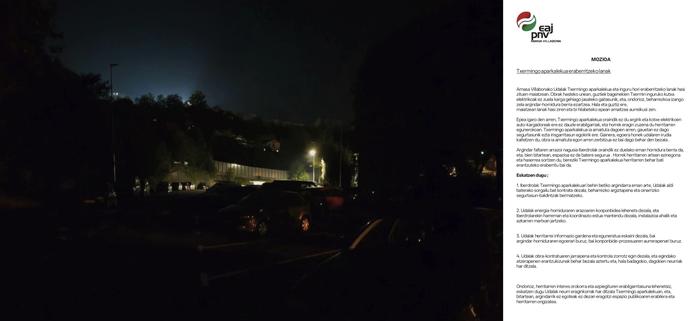 MOZIOA;  Txermingo aparkalekua eraberritzeko lanak eta argi falta