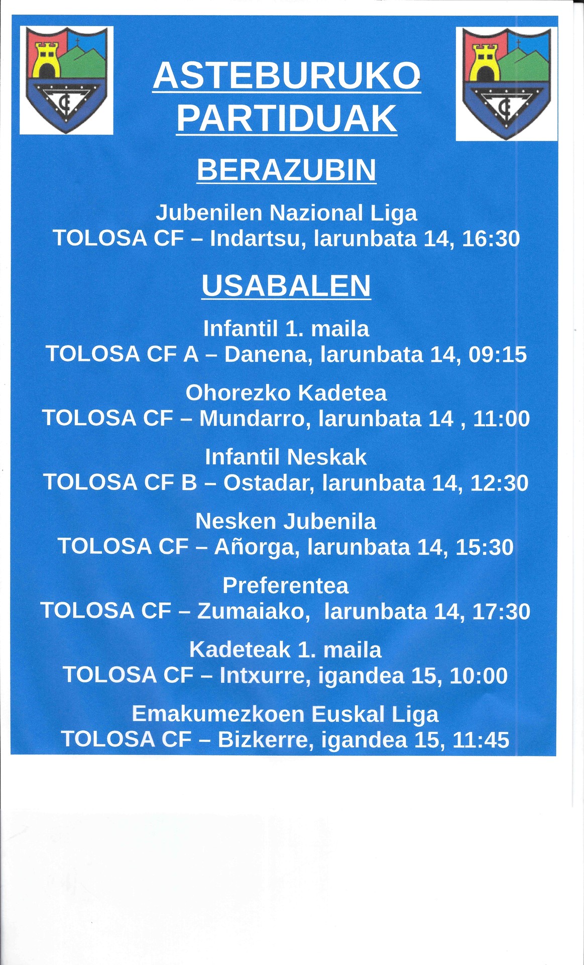 Asteburuko partiduak