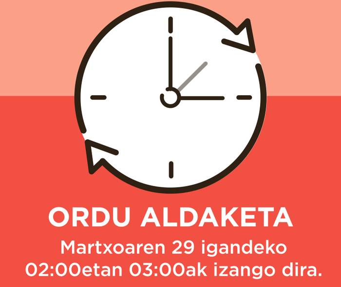Ordubete aurreratuko ditugu erlojuak