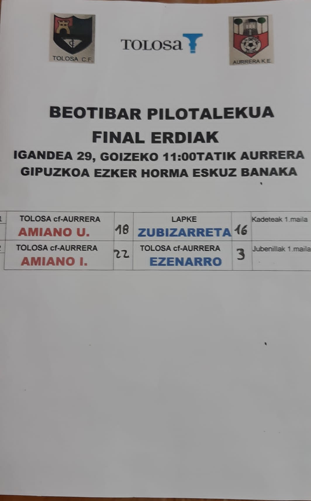 Emaitzak Beotibar 2019/12/29