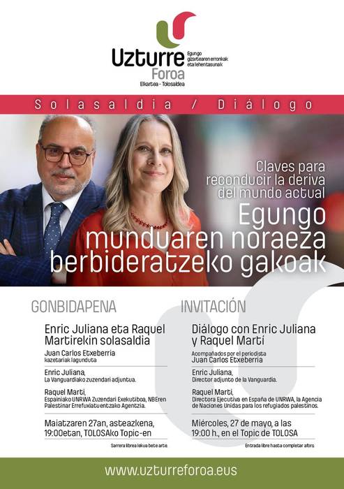Enric Julian eta Raquel Martí Uzturre Foroan egongo dira maiatzaren 27an