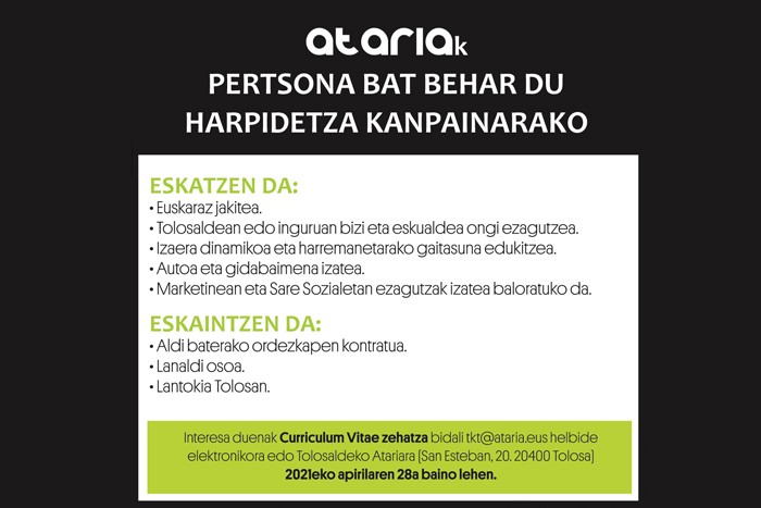 Harpidetza kanpainarako pertsona bat behar du Atariak