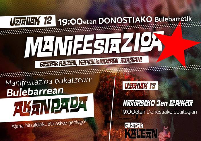 'Kapitalismoaren aurrean, Gazteak Kalean' manifestazioa gaur Donostian